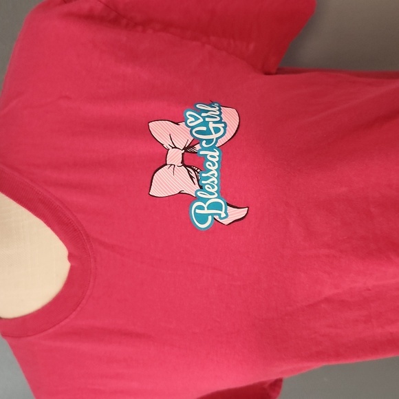 Blessed Girl Pray Believe Receive Bow Detail Feminine 100% Cotton Tee Shirt - Picture 5 of 8